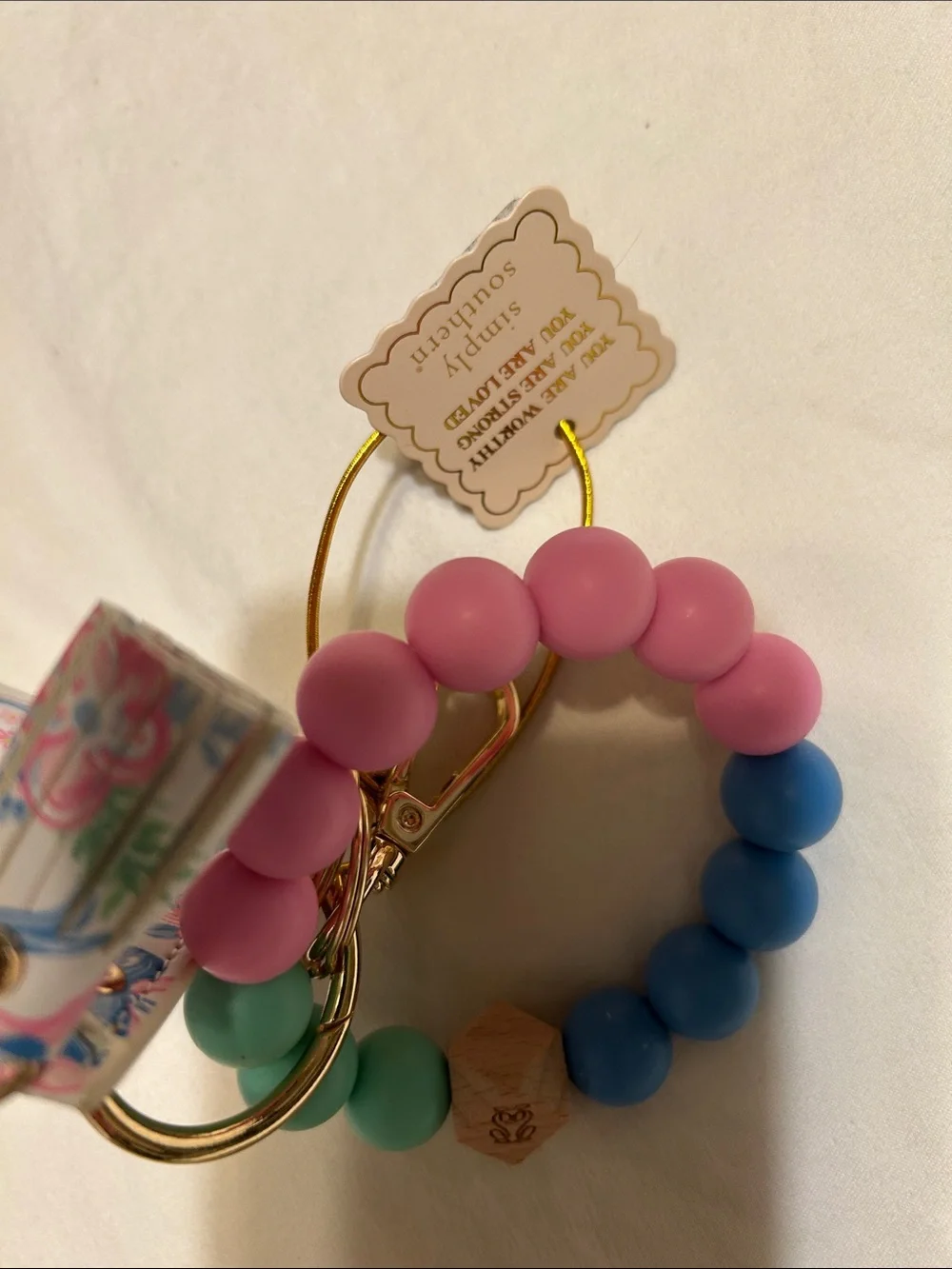 Simply Southern White Floral Cardholder with Pink, Blue & Mint Beaded Wristlet